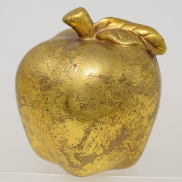Gold Leaf Apple Décor Sculpture Figurine Fruit Gilded Teacher Gift 90s - Picture 1 of 7